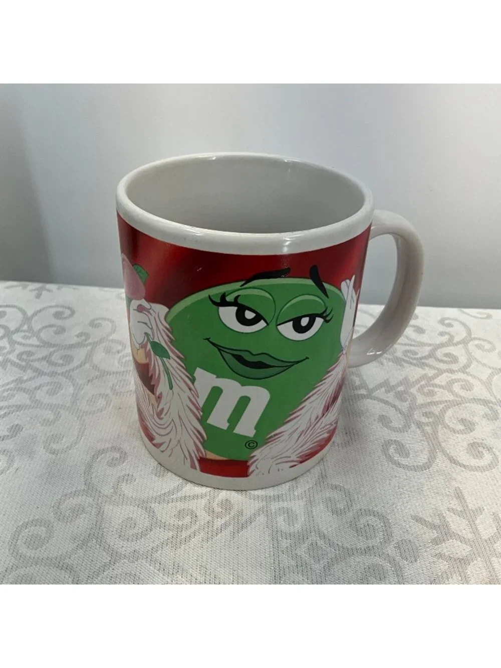 M&Ms Green Character Ceramic Mug Valentines Day Red & White Hearts Galerie